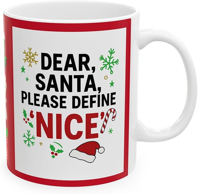 Christmas Naughty and Nice Coffee Cup Mug. Santa Funny Holiday Wine Lover