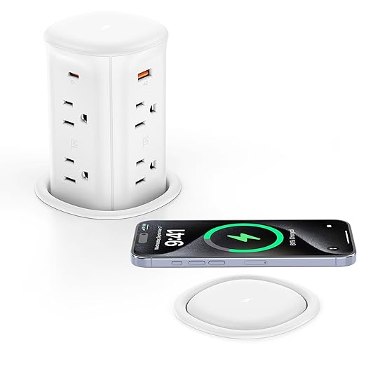 VILONG Pop Up Countertop Outlet with 15W Wireless Charger,4 USB Ports,8 Outlets,Space-Saving Concealed Design,Pop up Outlet for Conference Table,Kitchen Countertop (ETL Listed)
