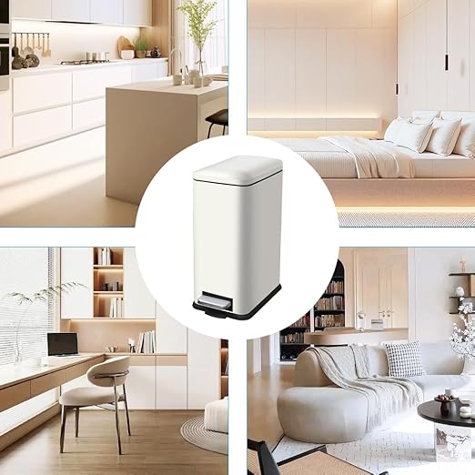 2.6 Gallon Bathroom Trash Can with Lid, 10L Stainless Steel Garbage Can with Removable Liner Bucket, Slim for Small Spaces Narrow Office, Kitchen, Bedroom, Living Room (White