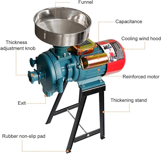 NAIZEA Electric Grain Mill 3000W - Wet Dry Cereals Grinder, Corn Mill, Heavy Duty Commercial Grain Grinder Machine, Wheat Feed Flour Mill With Funnel