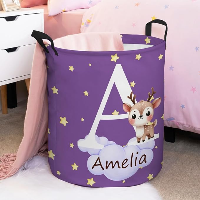 callie Personalized Animal Laundry Basket for Kids Baby, Waterproof Collapsible Cute Laundry Hamper, Clothes Toys Storage Bin for Bedroom Nursery (13.8" x 16.5", 15.7" x 19.6")