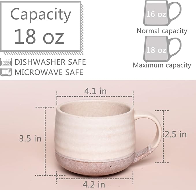 Bosmarlin Ceramic Large Latte Coffee Mug Set of 2 for Latte, Cappuccino, 18 Oz, Dishwasher and Microwave Safe (Pink&Grey, 2)