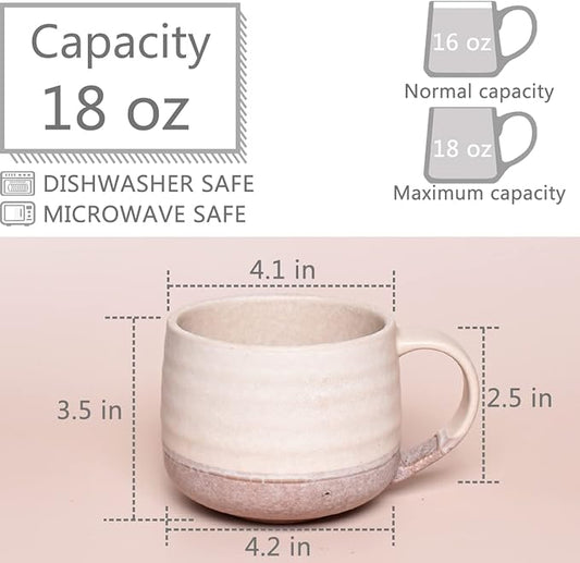 Bosmarlin Ceramic Large Latte Coffee Mug Set of 2 for Latte, Cappuccino, 18 Oz, Dishwasher and Microwave Safe (Pink&Grey, 2)