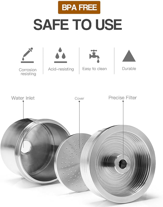 Sanpyl Reusable Coffee Pod for Coffee Machine, 304 Stainless Steel Filter Refillable Coffee Capsule with Brush Spoon