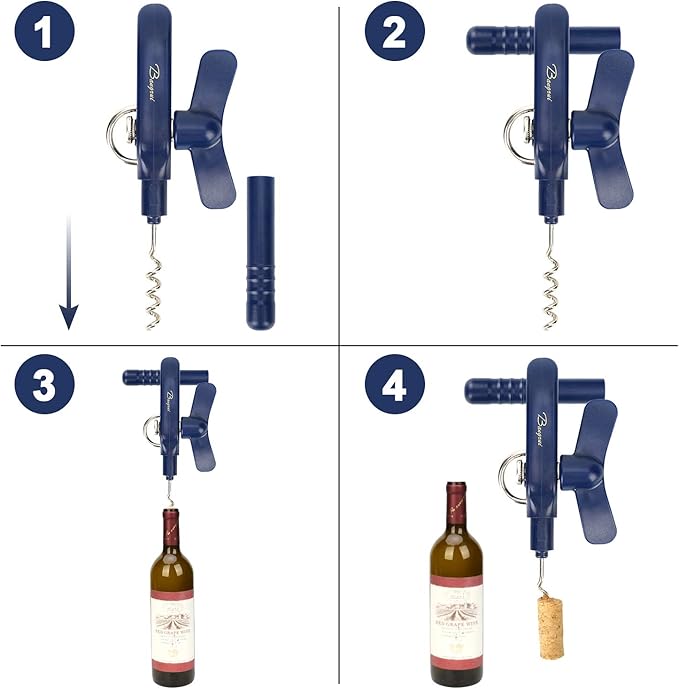 Home Kitchen Restaurant Safety Bottle Jar Wine Manual Can Opener&Bangrui Professional 4-in-1 Can Opener keeps smooth edges. With a corkscrew folded in the lever. Best Gadget for Kitchen Use (Blue)