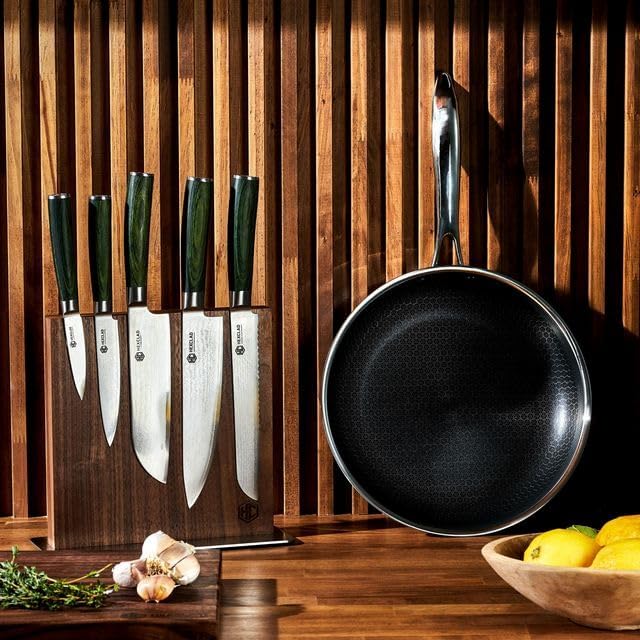 HexClad Essential Knife Set, 6-Piece, Japanese Damascus Stainless Steel Blades, Full Tang Construction, Pakkawood Handles