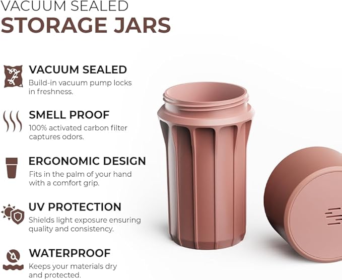 Staze Preserve Vacuum Sealed Storage Jars (148ml) | Smell Proof Containers | Herb Storage & Food Storage Container with Protection - (CLAY)