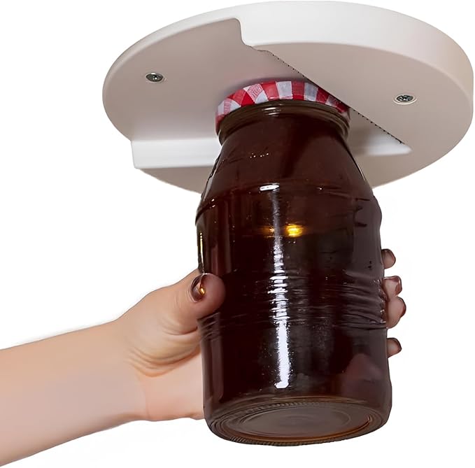 Jar Opener for Seniors - Under Cabinet Jar & Bottle Opener - Easy Grip for Weak Hands & Arthritis - One-Handed Kitchen Gadget - Heavy Duty Lid Remover (White)