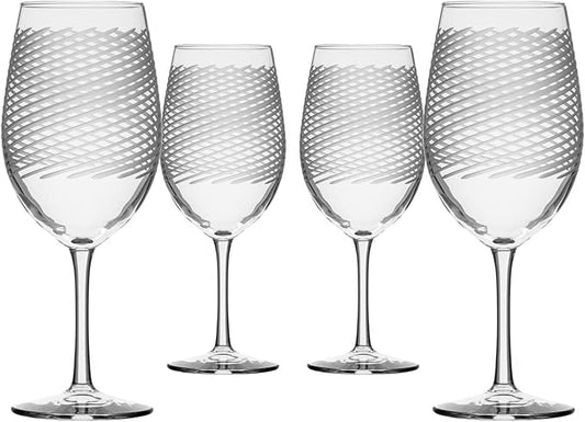 Rolf Glass Cyclone All Purpose Wine Glass | Set of 4 Stemmed 18oz Glasses | Proudly Made in the USA | Large Engraved Tumbler Glasses | Lead-Free Glass
