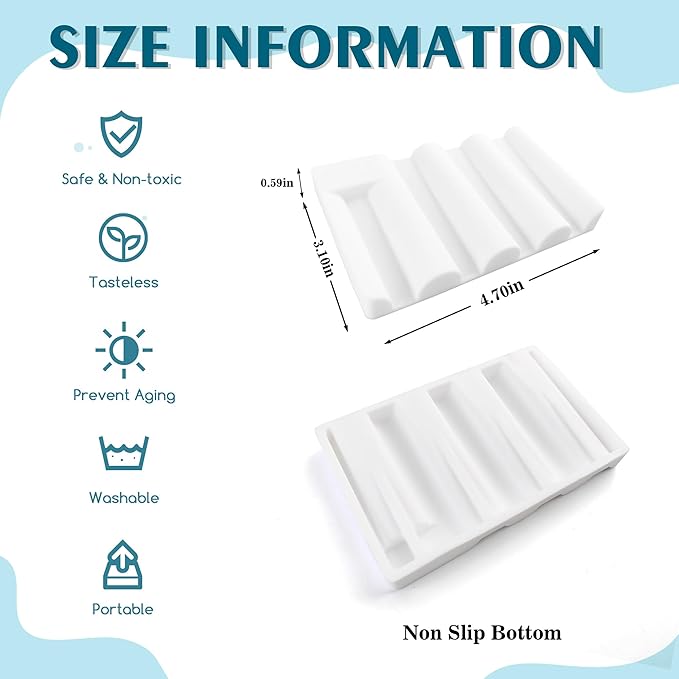 Silicone Soap Dish, Self Draining Soap Holder Perfect for Shower, Bathroom Sink, Kitchen Sink & Travel, Non-Slip Bar Soap Holder Extend Soap Life, Keep Soap Bars Dry Clean & Easy Cleaning (White-2PCS)