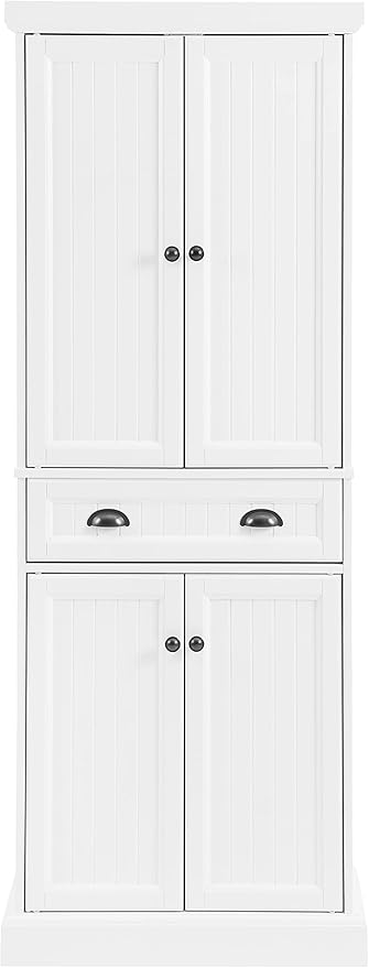 Crosley Furniture Shoreline Coastal Pantry Storage Cabinet with Shelves, Kitchen, Dining, or Laundry Room, White