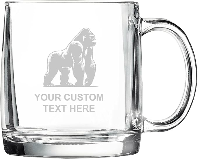 Gorilla, Personalized 12.5 oz Polar Camel Glass Coffee Desk Mug – Custom Laser Engraved Clear Cup for Tea, Espresso, Latte, Whiskey - Microwave Safe/Made in USA