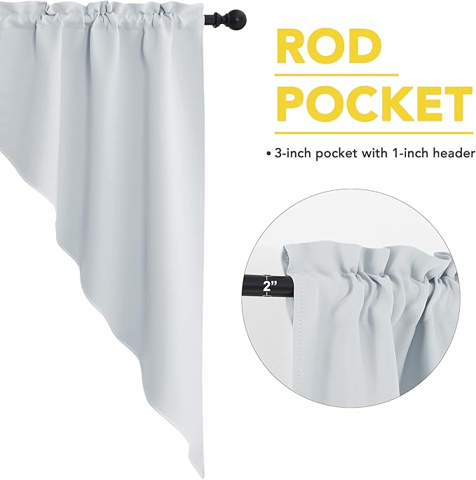 NICETOWN Room Darkening Window Treatments Pole Pocket Kitchen Tier Curtains- Tailored Scalloped Valance/Swags for Bedroom (One Set, W36 X L63 inches Each Panel, Platinum-Greyish White)