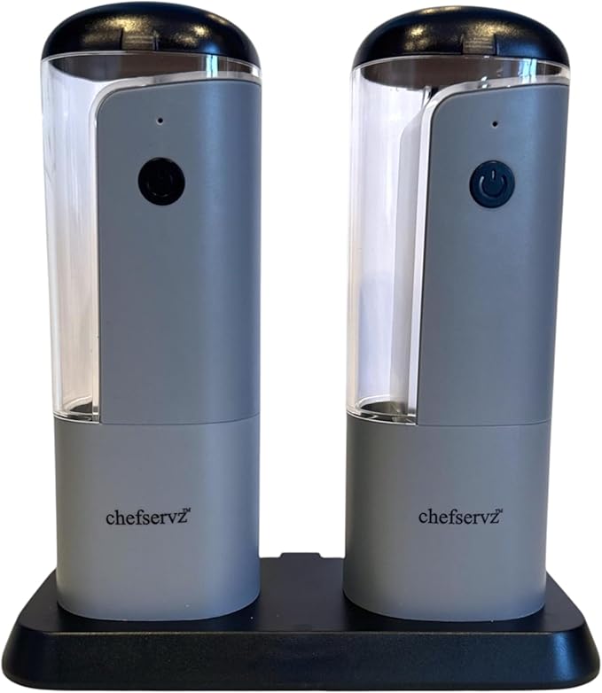 Electric Salt and Pepper Grinder Set, USB Rechargeable, 6.5" Tall, with Charging Stand, Adjustable Coarseness
