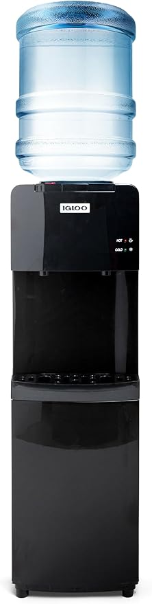 Igloo Top Loading Water Cooler for Hot & Cold Dispenser – Black, Holds 3 & 5 Gallon Jugs, Child Safety Lock – for Homes, Kitchens, Offices, Dorms