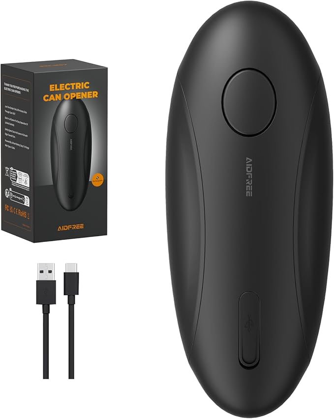 Automatic Electric Can Opener for Seniors for Kitchen:Anyone can Hands Free,One Touch Opener,Durable Blades,Rechargeable, Smooth Edge, Lightweight Small Size, Black (Black)