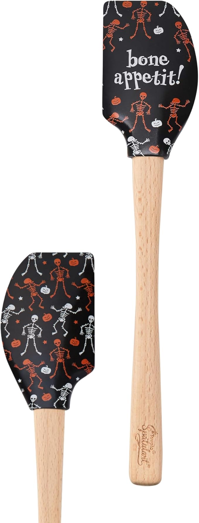 Tovolo Bone Appetit Halloween Spatula with Wood Handle BPA Free Heat Resistant Silicone Spatula for Halloween Baking Mixing Cooking Meal Prep, Spooky Kitchen Accessories Spatulas with Designs
