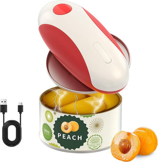 CIRCLE JOY Rechargeable Electric Can Opener, One-Touch Automatic Can Opening with Lid Remover & Smooth Edge Cutting, Food-Safe, Easy to Use for Seniors and Arthritis, Red