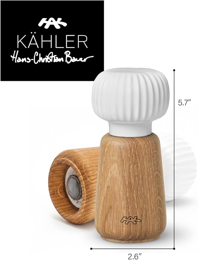 Kahler Hammershoi Salt and Pepper Grinder, White, 5.7"H x 2.6"D, Designed by Hans-Christian Bauer, Gift Box Included