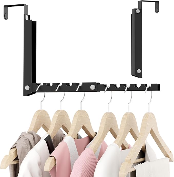 Over The Door Hooks, Small Space Double Folding Portable Over The Door Drying Rack for Laundry, Bathroom, Bedroom, Travel Storage and Drying (1Pack,Black)