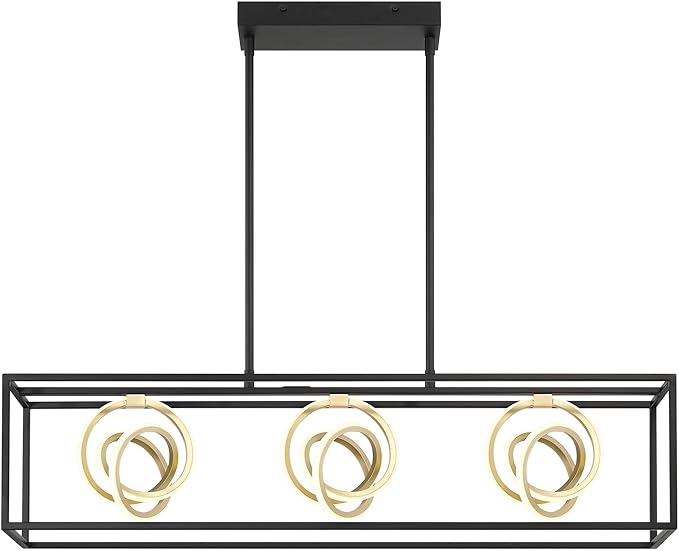 Possini Euro Design Christy 35 1/2" Modern Pendant Chandelier Ceiling Light Fixture Dining Room Over Table Kitchen Island Foyer Hanging Linear 3-Light LED Dimmable Black Gold Metal Hallway Entryway