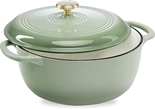 Best Choice Products 7.5 Quart Enamel Cast-Iron Round Dutch Oven, Family Style Heavy-Duty Pre-Seasoned Cookware for Home, Kitchen, Dining Room, Oven Safe w/Lid, Dual Handles - Sage Green