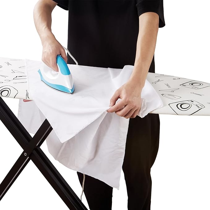 Seiritex Wide Ironing Board Cover and Pad 18 x 49 inch Heat Reflective with Hook and Loop Fasteners, Thick Padding with Elasticized Edges, 3 Layers Iron Board Cover (White)