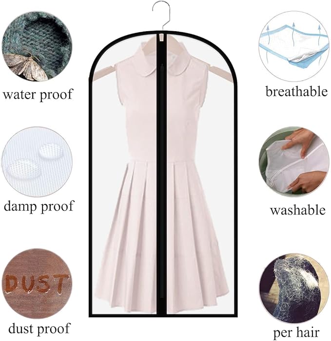 Clear Garment Bags for Hanging Clothes,48" Suit Bags for Closet Storage,12 Pack Garment Bags for Storage,Breathable Lightweight Dust Proof Cover with Balls and Study Full Zipper for Coats,Jackets