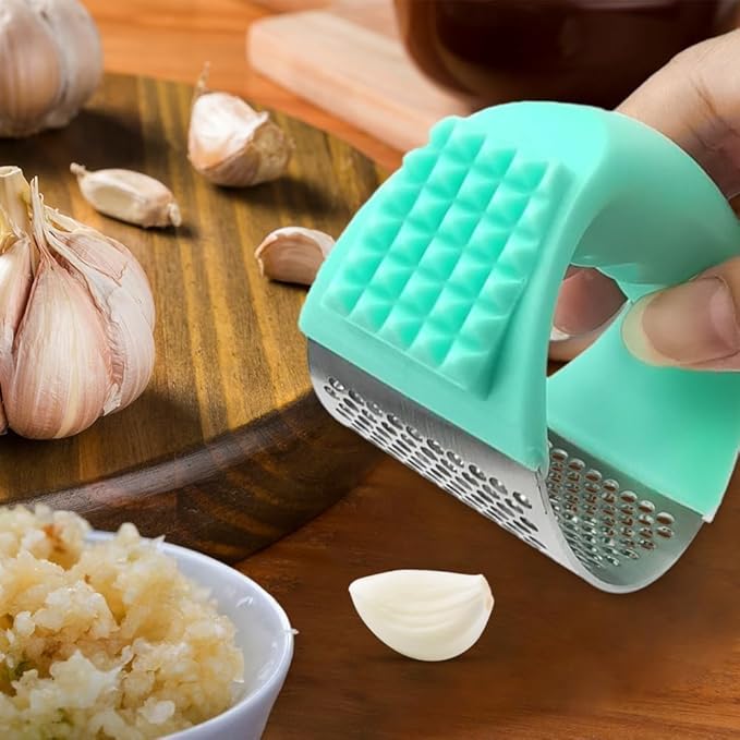 Stainless Steel Garlic Press,2025 New Upgraded Garlic Press Rocker,Garlic Crusher with Peeler and Cleaning Brush, Garlic Chopper for Crush Garlic Kitchen Gadgets, Kitchen Tools. (Pink)