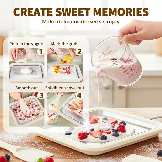 Rolled Ice Cream Maker Kit, New At-Home Stainless Steel Instant Freeze Plate with 2 Scrapers,DIY Rolled Ice Cream Tray Instant Ice Cream Maker (Purple-1PC)