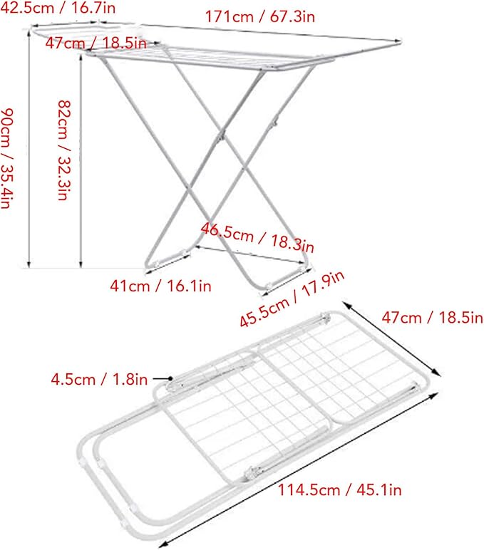 Diydeg Clothes Drying Rack, Foldable Portable Laundry Drying Rack with Height Adjustable Wings, Space Saving Heavy Duty Metal Clothes Hanger for Indoor Outdoor Use, Laundry Room