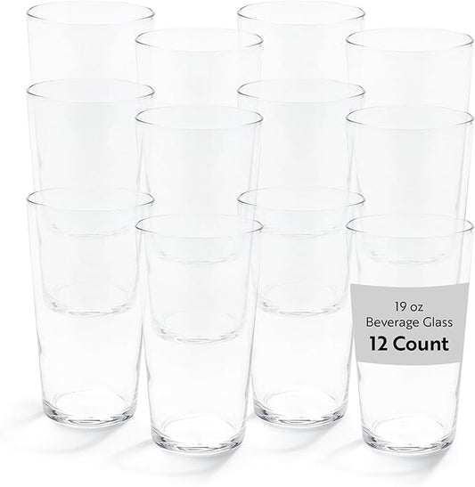 Restaurantware Sumi 19 Ounce Beverage Glasses Set of 12 Large Drinking Glasses - Lead-Free Dishwasher-Safe Glassware Glass Water Glasses Serve Water Juices Or Sodas For Restaurants or Homes