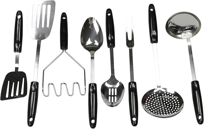 Chef Craft Basic Stainless Steel Kitchen Tool and Utensil Set, 8 Piece Set, Black