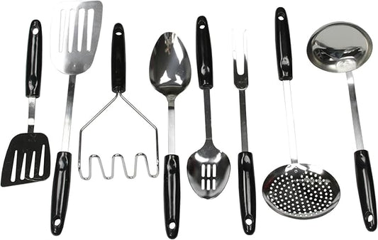 Chef Craft Basic Stainless Steel Kitchen Tool and Utensil Set, 8 Piece Set, Black