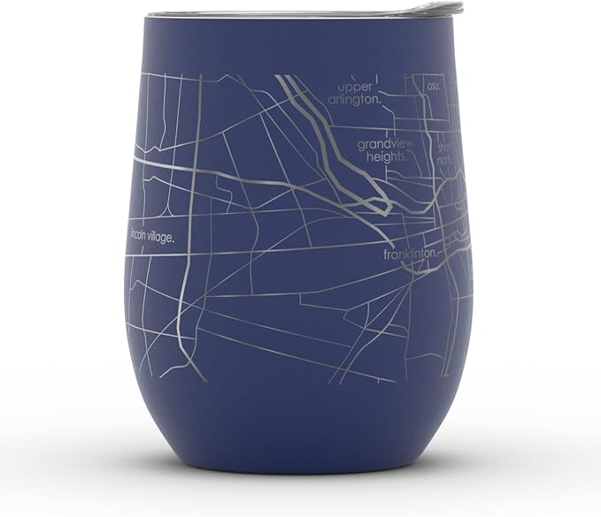 Well Told Engraved Columbus Ohio Map Insulated Wine Tumbler, Etched Stainless Steel Cup (12 oz, Midnight Blue) City Map Insulated Tumbler, Custom Insulated Tumbler, Outdoor Drinkware