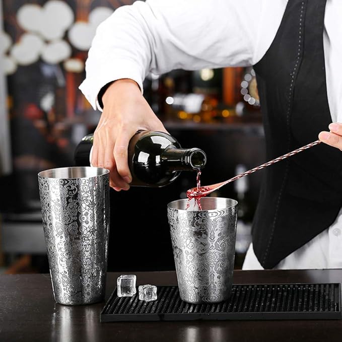 Estink Shaker Cocktail Shaker Set Bar Mixing Tin 304 Stainless Steel Bartender Tools with Engraved Pattern for Iced Coffee Cocktail Tea
