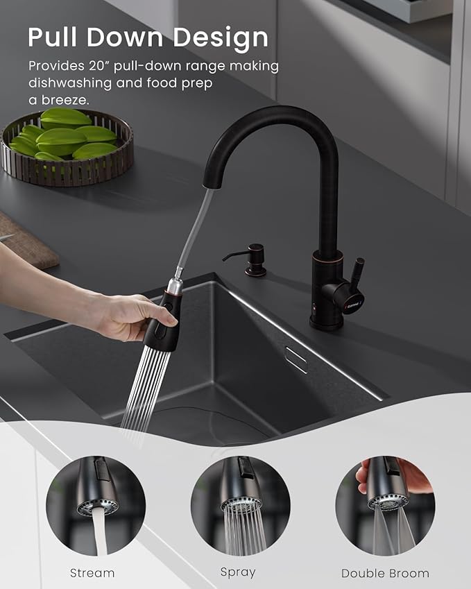DAYONE Touchless Bronze Kitchen Sink Faucet with Pull Down Sprayer and Soap Dispenser, Oil Rubbed Brown 3 Modes Motion Sensor Hands-Free Single Handle Touch Faucet for Kitchen Sink High Arc