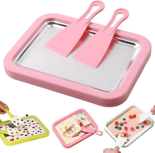At-Home Rolled Ice Cream Maker Kit, Ice Cream Roller Maker with 2 Scrapers, DIY Fun Family Activity Instant Ice Cream Maker for Yogurt, Sorbet (Pink)