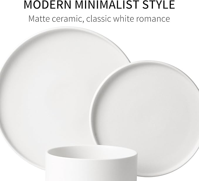 GZG Classic Series - Plates and Bowls Set for 8, 24 Piece Stoneware Dinnerware Sets, Microwave and Dishwasher Safe Lead-Free Handcrafted Ceramic Dishes Set - Ivory White