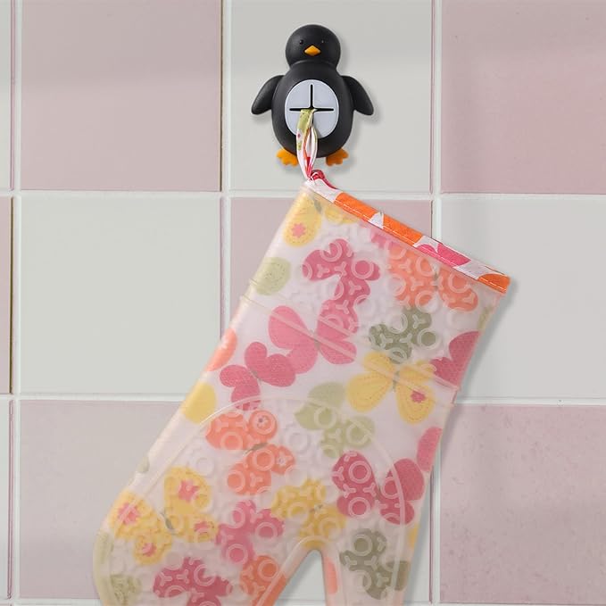 vizuzi Penguin Kitchen Towel Self Adhesive Silicone Hooks Holder for Tea or Dishwashing Towel, Washcloths, Loofah, for Bathrooms, Shower, Kitchens, Garages, RV, Camper, Cabinet, Sink, Dishwasher VOV