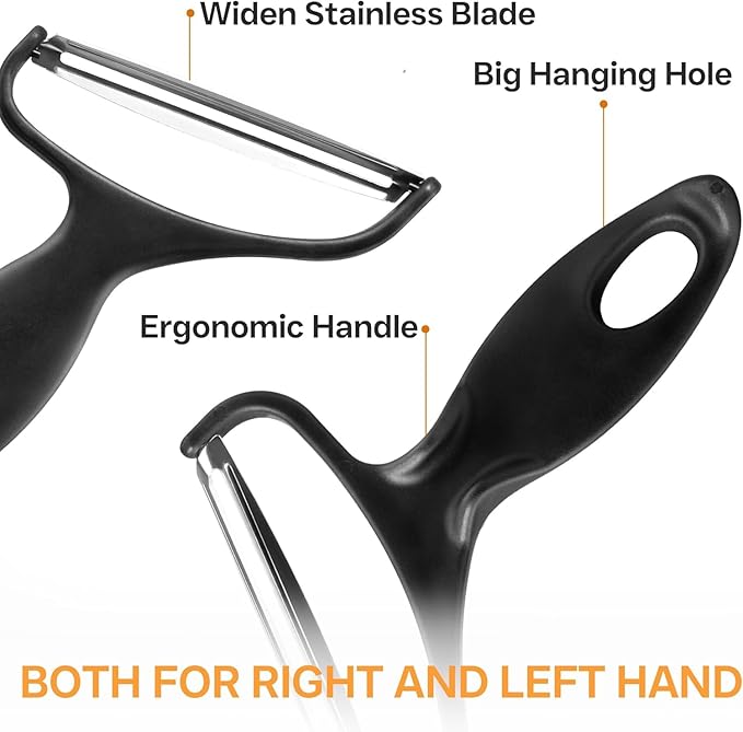 Black Vegetable Peeler Large Peelers for Kitchen, Y Wide Veggie Shredder for Cabbage Lettuce Julienne, Swivel Stainless Steel Blades Big Size Graters, Peelers and Slicers