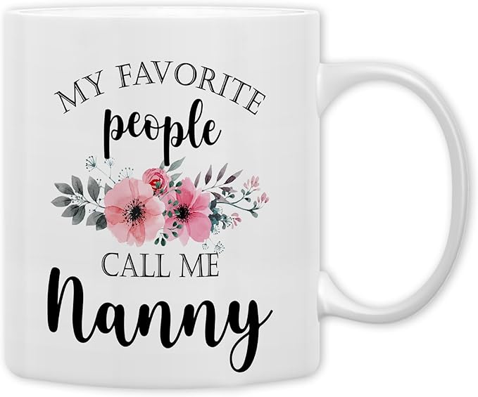 QASHWEY Nanny Coffee Mug, Nanny Gifts for Grandma, NannyGifts from Grandkids, Grandma Coffee Mug, Mothers Day Mug Tea Cup Gifts for Nanny, My Favorite People Call Me NannyCoffee Cups Ceramic 11oz