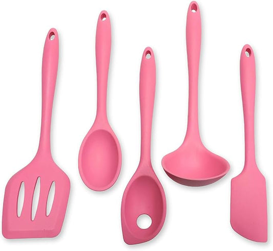 Chef Craft - Premium Silicone Kitchen Tools and Utensils Set, Non-Scratch, Withstands Temperatures up to 450°F, BPA-Free, 5 Piece Cooking Utensils Set, Pink