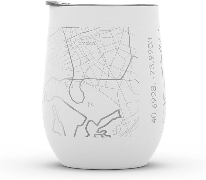Well Told Engraved Brooklyn New York Map Insulated Wine Tumbler, Etched Stainless Steel Wine Tumbler (12 oz, White) City Map Insulated Tumbler, Custom Insulated Tumbler, Outdoor Drinkware