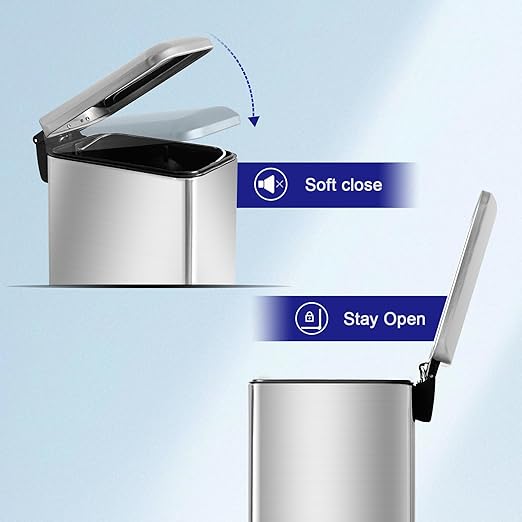 1.3 Gallon Trash Can with lid, Stainless Steel Garbage Can, Finger Proof, Pedal Trash Can for Bathroom, Bedroom, Home Office, Small Waste Bin 5 Liters, Silver