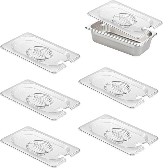 HECMAC 6-Pack 1/9 Size Slotted Hotel Pan Clear Cover, Only for Stainless Steel Food Pan, Polycarbonate