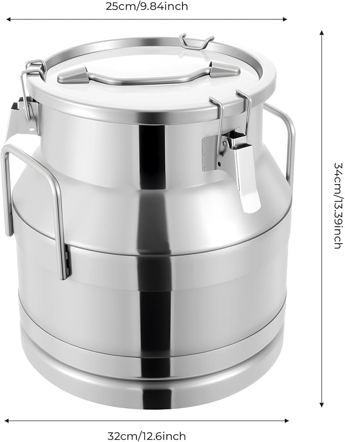 Milk Can Stainless Steel Containers with Lids Old Fashion Milk Jug Metal Bucket with Practical Handles, Sealed Bucket for Milk Water Wine Honey Oil Rice Tea Beans Grains (20L/5.28Gal)