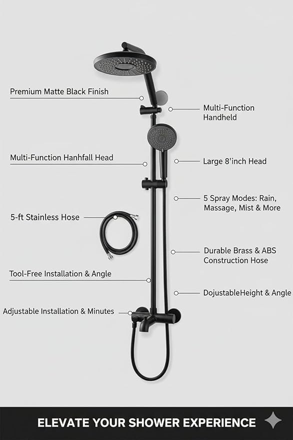 Shower Head with Filters - High Pressure Shower Filter Heads for Hard Water with Handheld - Dual Filtration Removes Chlorine, Fluoride, Heavy Metals (Black)
