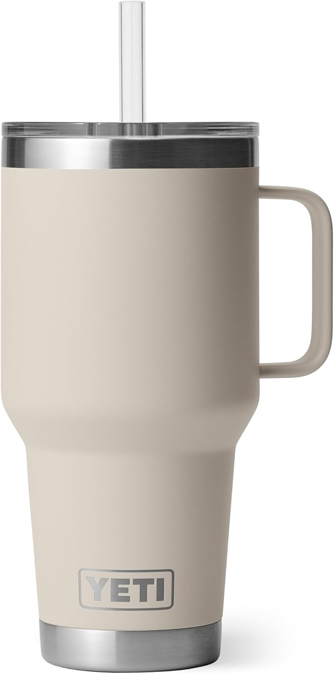 YETI Rambler 35 oz Tumbler with Handle and Straw Lid, Travel Mug Water Tumbler, Vacuum Insulated Cup with Handle, Stainless Steel, Cape Taupe
