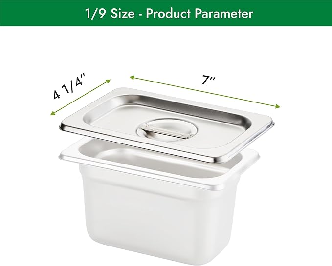 HECMAC 6-Pack 1/9 Size Hotel Pan Cover, Stainless Steel Solid Steam Table Catering Food Pan Lid with Handle